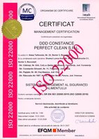 Certificatul ISO 22000 al Compania DDD, siguranța alimentului